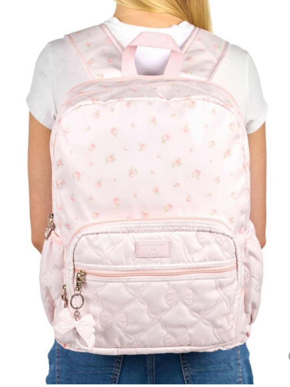 LoveShackFancy NWT Pink Quilted Bow Backpack Blooming Heirloom Ditsy pattern - Picture 10 of 12